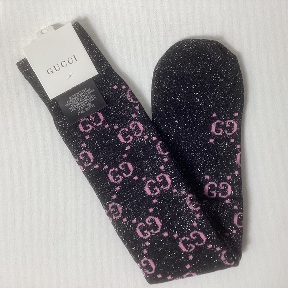 Gucci GG Black and Pink Knee Socks - Picture 1 of 2